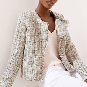 Multicolored Tweed Textured Fringe Blazer
